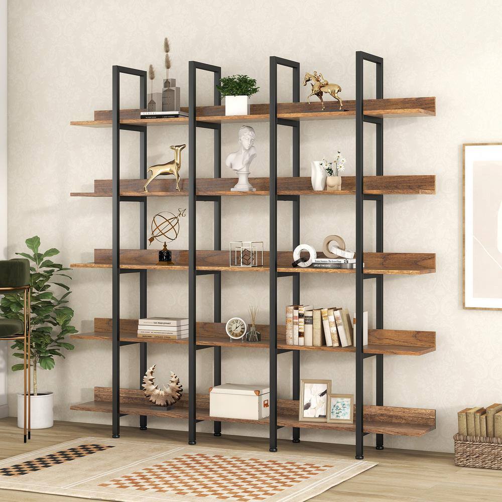 aisword 70.9 in. 5 Tier Bookcase Home Office Open Bookshelf Vintage Industrial Style-Shelf - Brown WF28617PBH6AAT