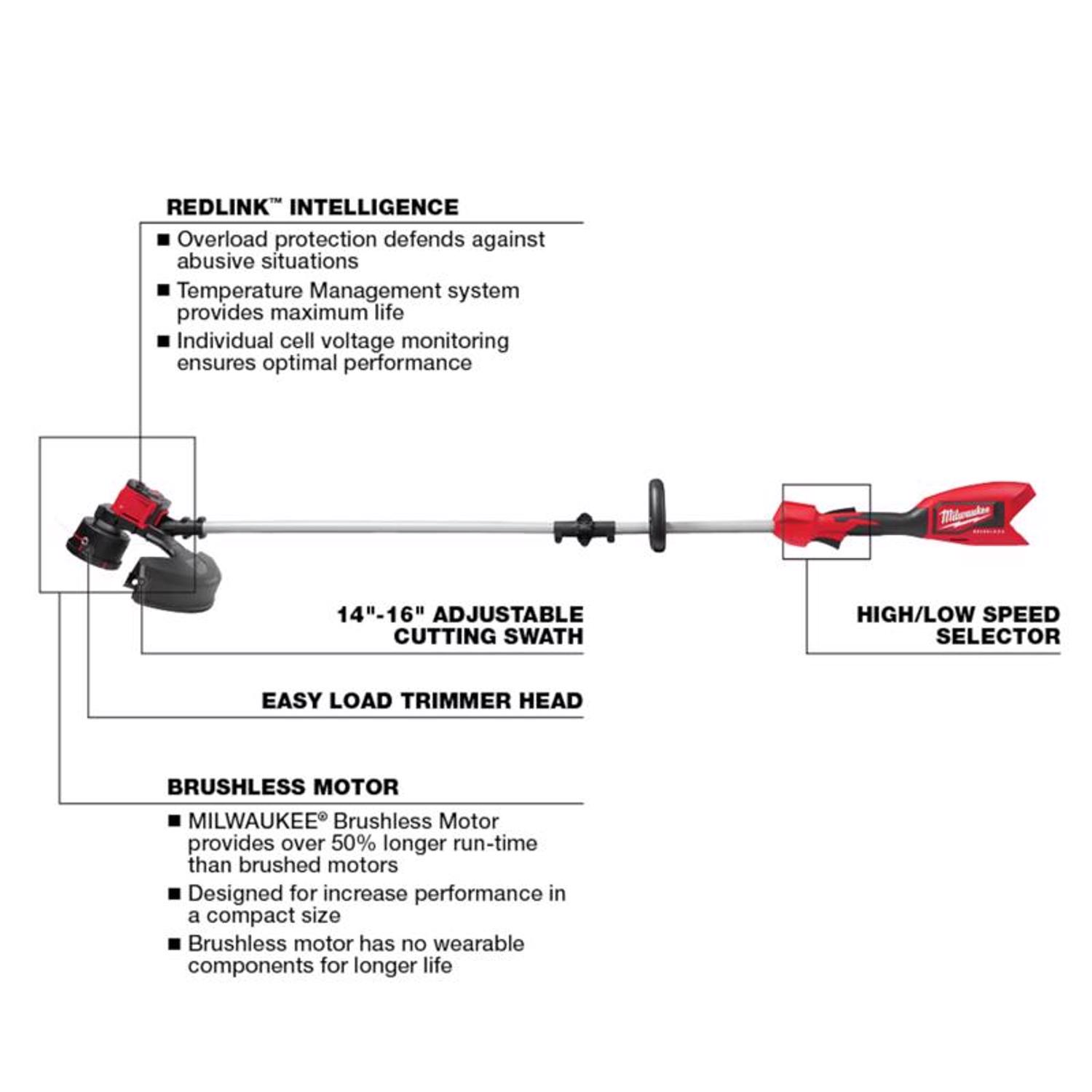 MW M18 Brushless 2828-20 16 in. 18 V Battery String Trimmer Tool Only