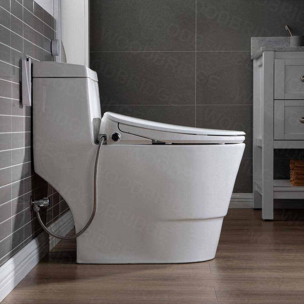 WOODBRIDGE Marsala I 1-Piece 1.1GPF1.6 GPF Dual Flush Elongated Toilet with Advance Smart Bidet Toilet in White HT0041