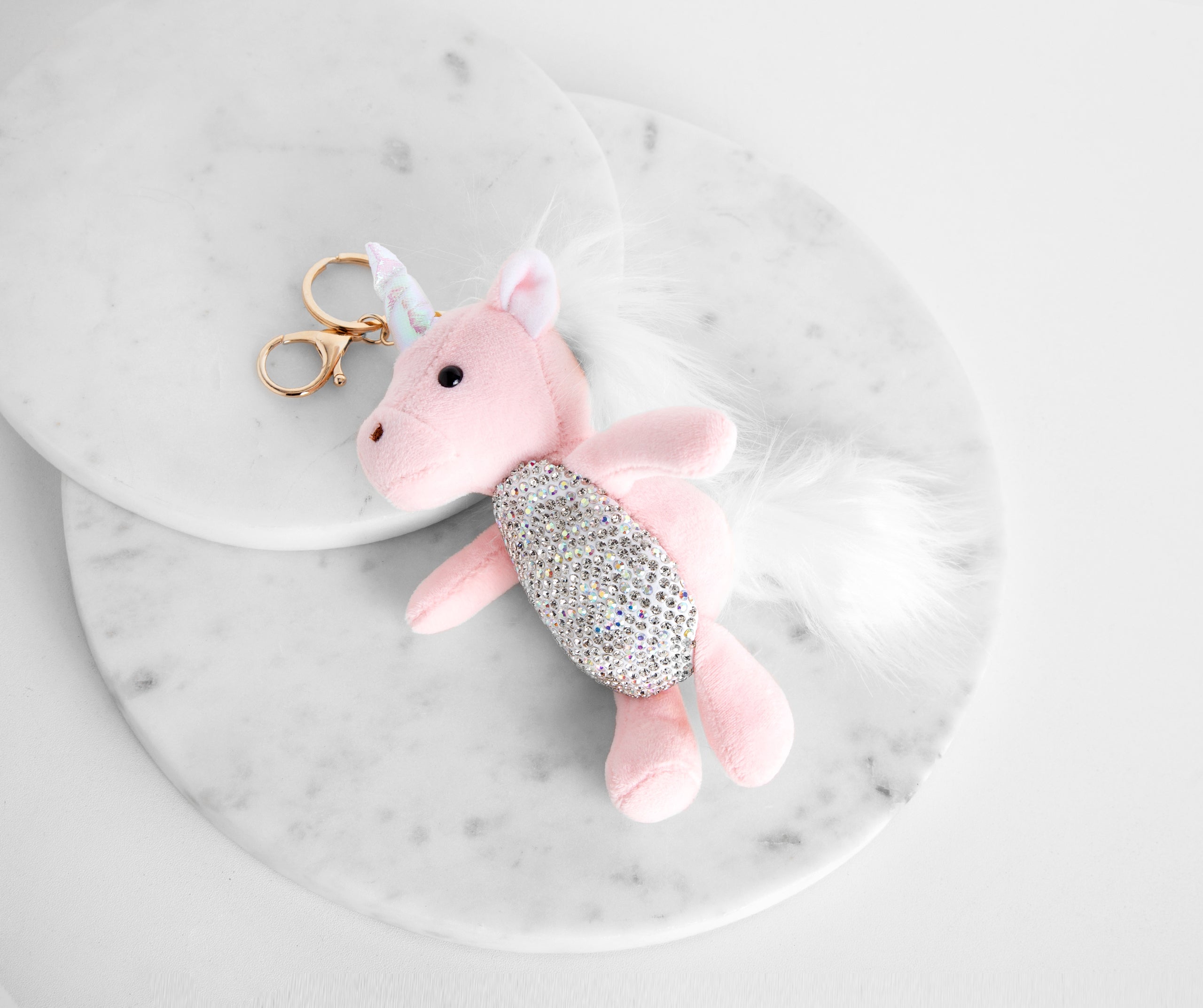 Plush Rhinestone Unicorn Keychain