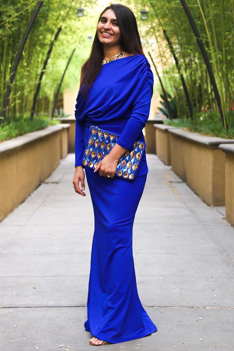 Skew Neck Draped Long Sleeve Mermaid Dress