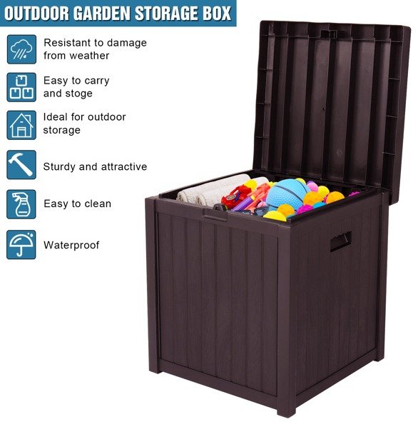 51gal 195L Outdoor Garden Plastic Storage Deck Box Chest Tools Cushions Toys Seat Waterproof