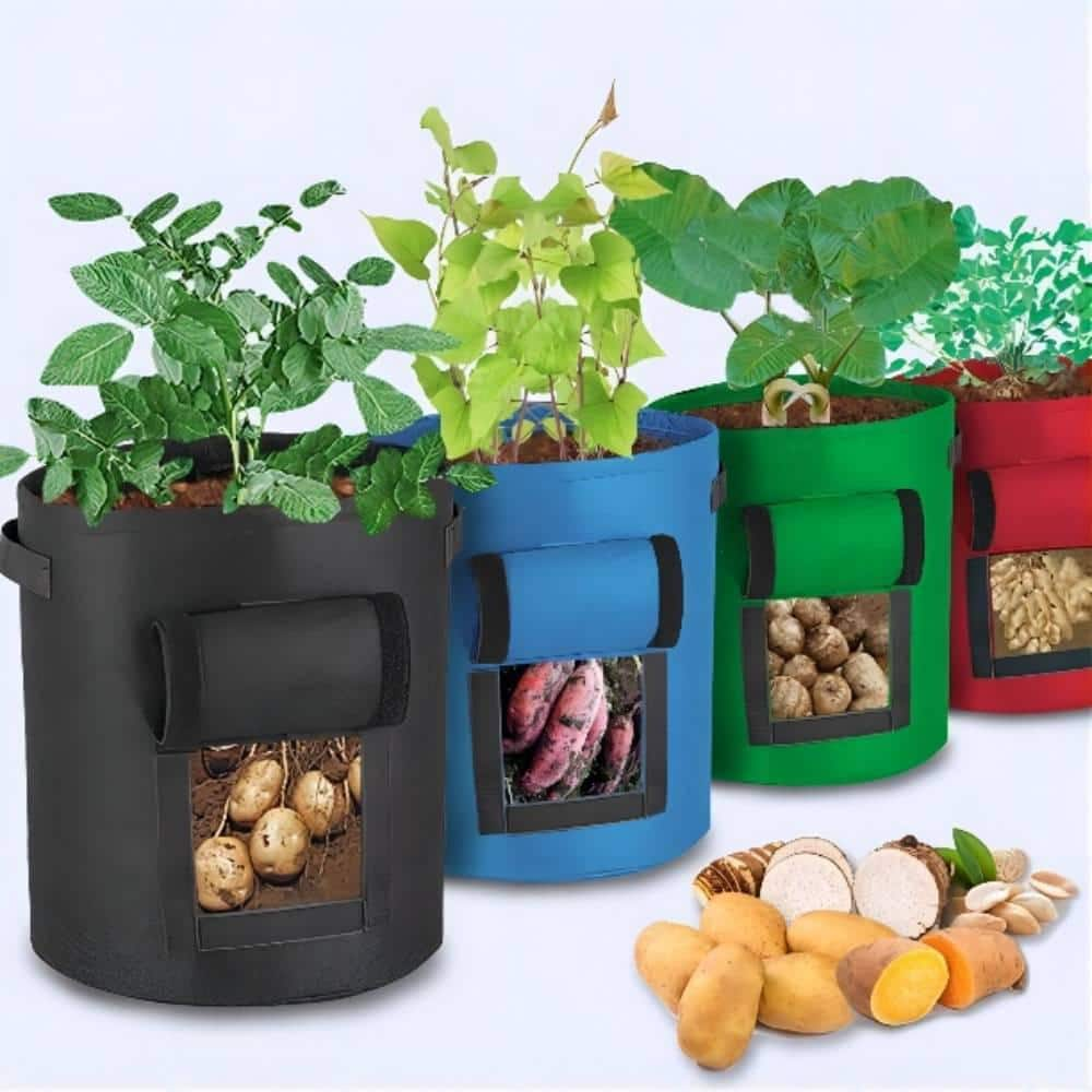 Cubilan 7 Gal. Green Non Woven Potato Grow Bags， Potato Potting Bags With Handle And Flap Lid (4-Pieces) 407661108