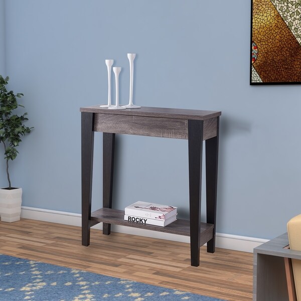 Wooden Console Table With Bottom Shelf， Black And Gray