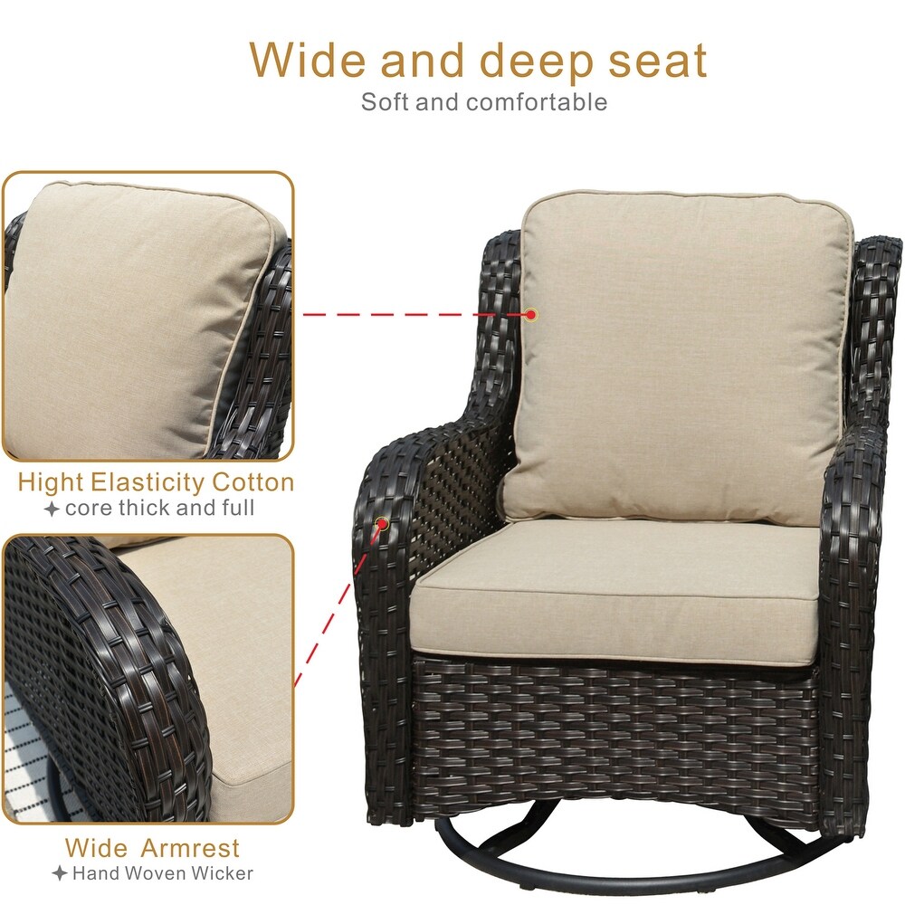 OVIOS 3 piece Rattan Wicker Rocking Swivel Chair Set