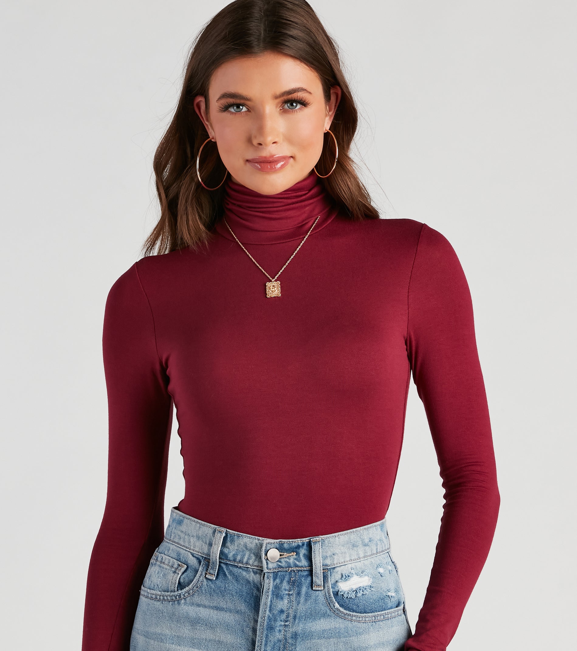 Basic Long Sleeve Crepe Turtleneck Bodysuit