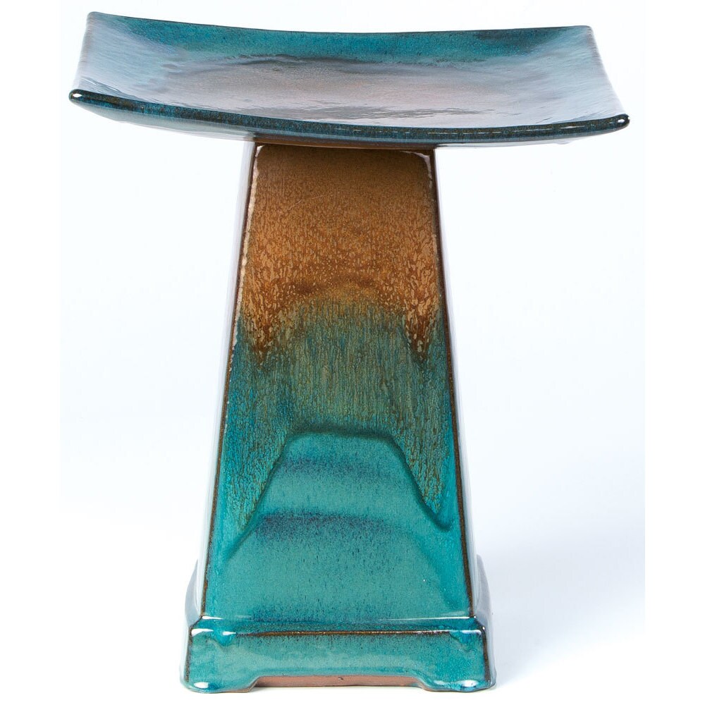 Alfresco Home Large Zen Ceramic Birdbath   Aqua