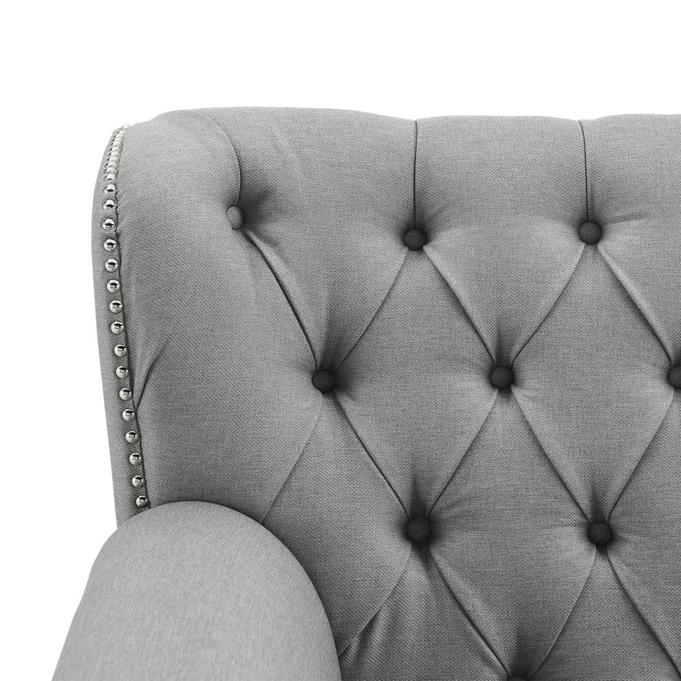 Claridge Grey Button Tufted Sofa with Nailhead Trim   Traditional   Sofas   by Inspire Q  Houzz