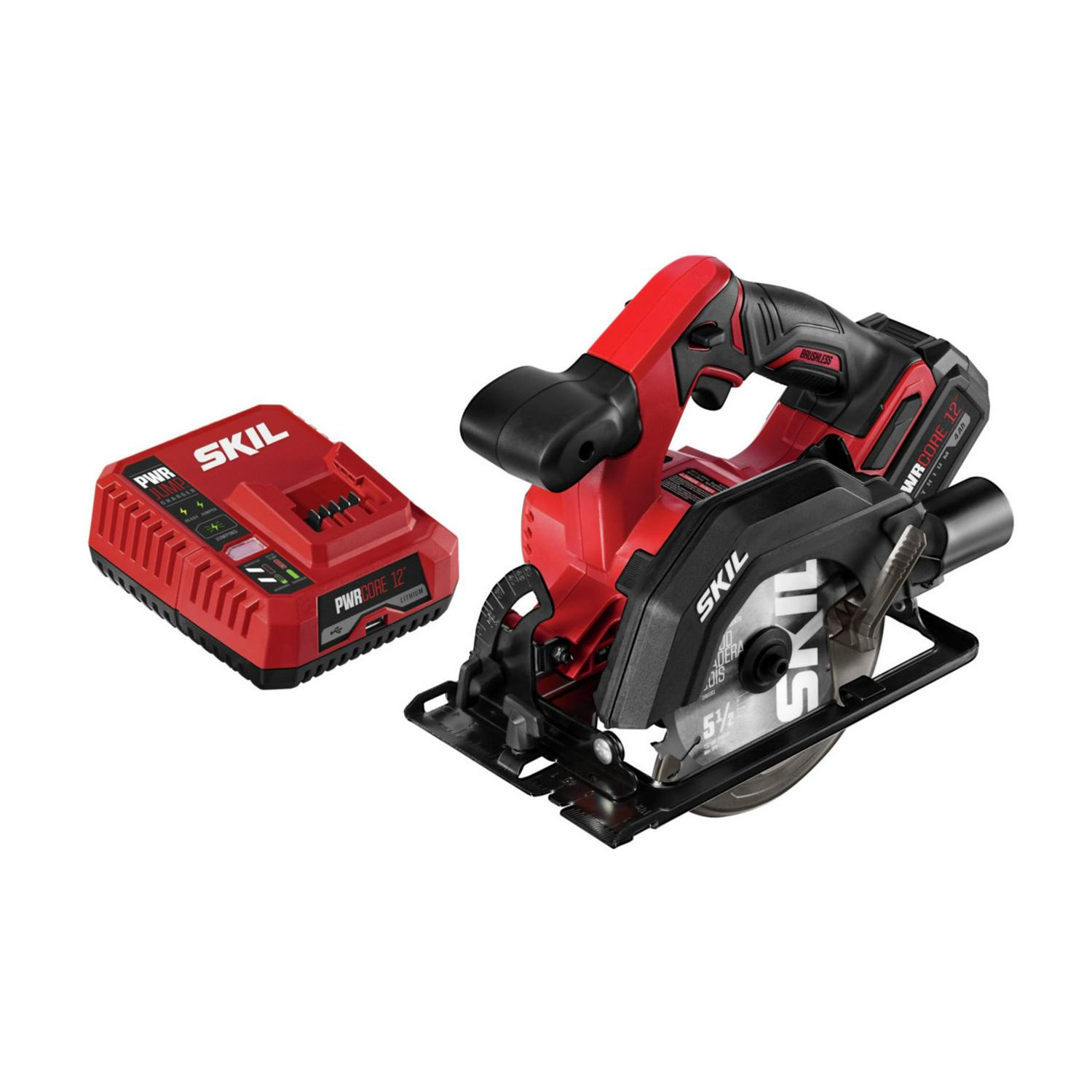 SKIL PWR CORE 12a c Brushless 12-Volt 5-1/2 In. Circular Saw Kit with 4.0 Ah Battery and PWR JUMPa c Charger， CR541802