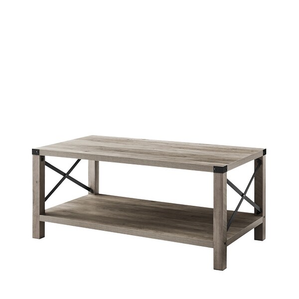 2-Tier Modern Farmhouse Coffee Table with Metal X- Frame