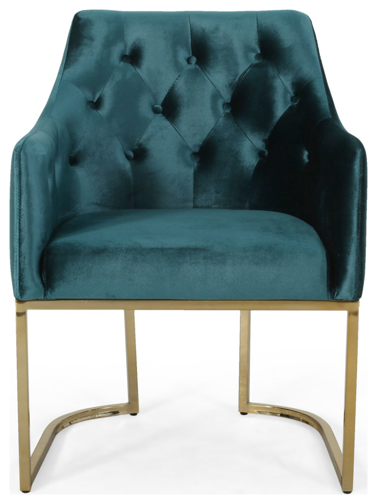 Fern Modern Tufted Glam Accent Chair With Velvet Cushions and U Shaped Base   Contemporary   Armchairs And Accent Chairs   by GDFStudio  Houzz