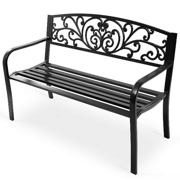 Costway 50 x27 x27 Patio Park Garden Bench Porch Chair Steel Frame Cast Iron Backrest