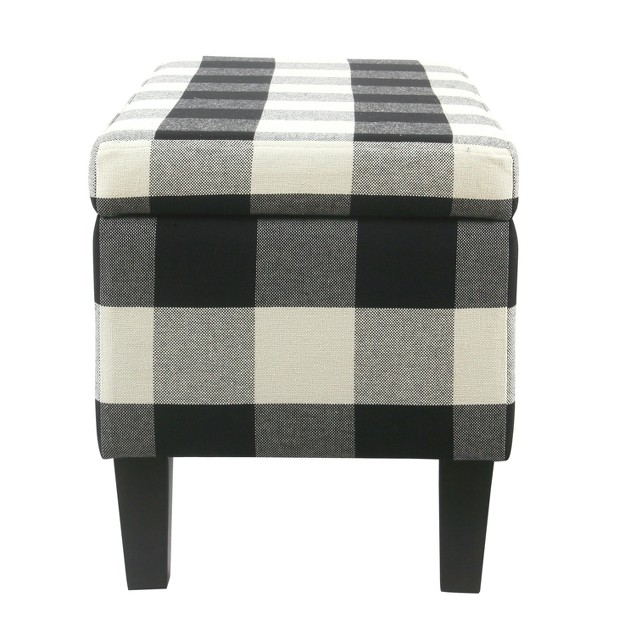 Large Decorative Storage Bench Black Plaid Homepop