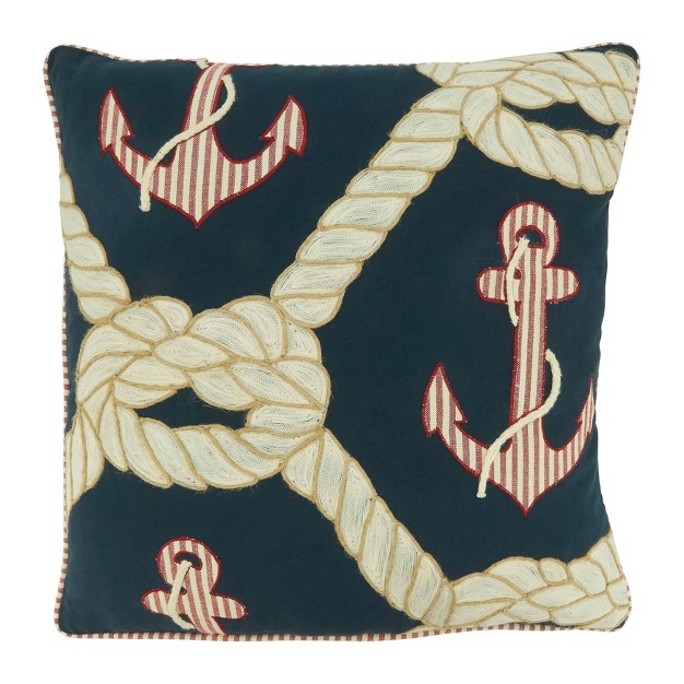 Poly Filled With Anchor And Rope Design Square Throw Pillow Navy Blue Saro Lifestyle