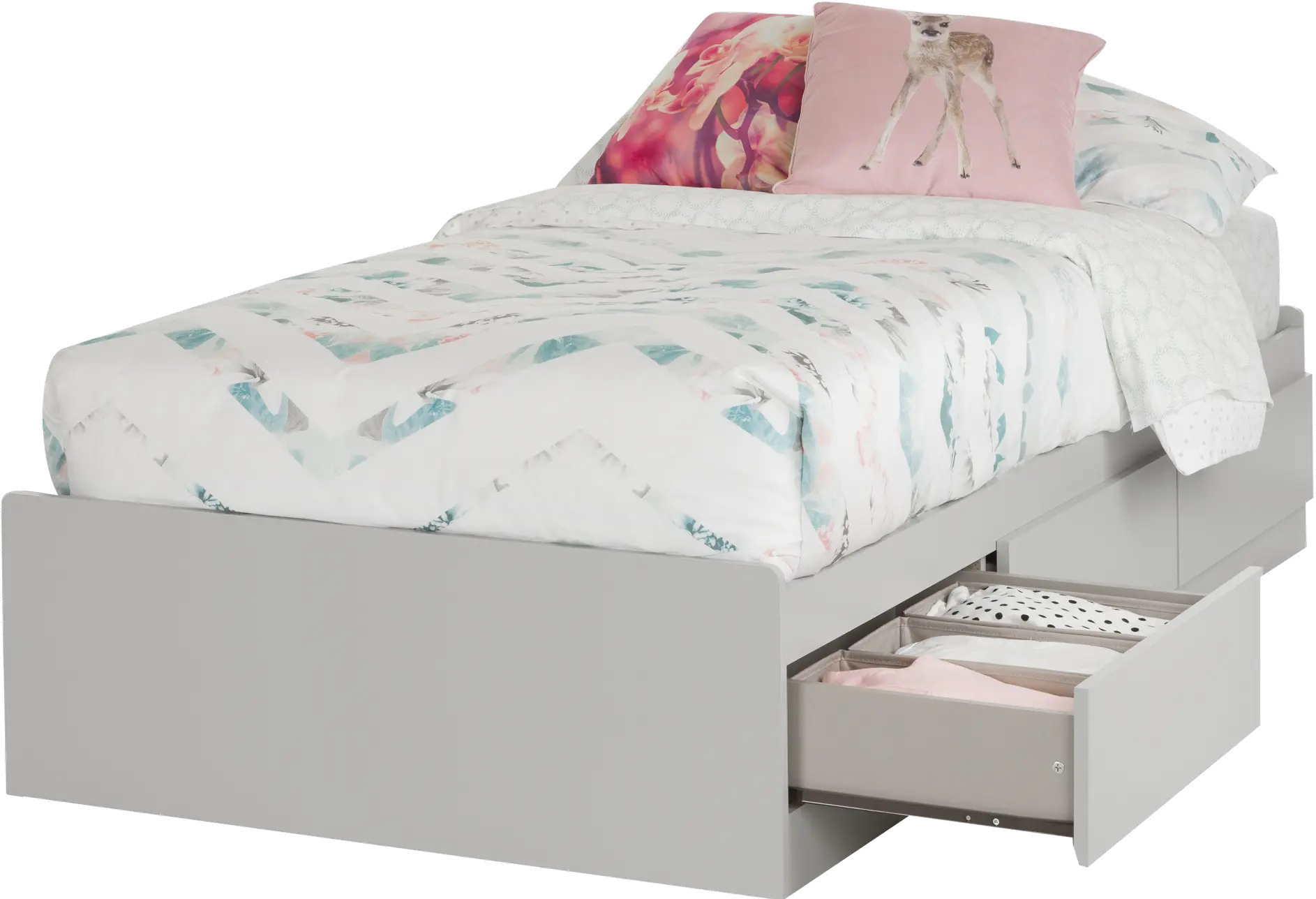 Vito Soft Gray Twin Mates Bed (39 Inch) with 3 Drawers - South Shore