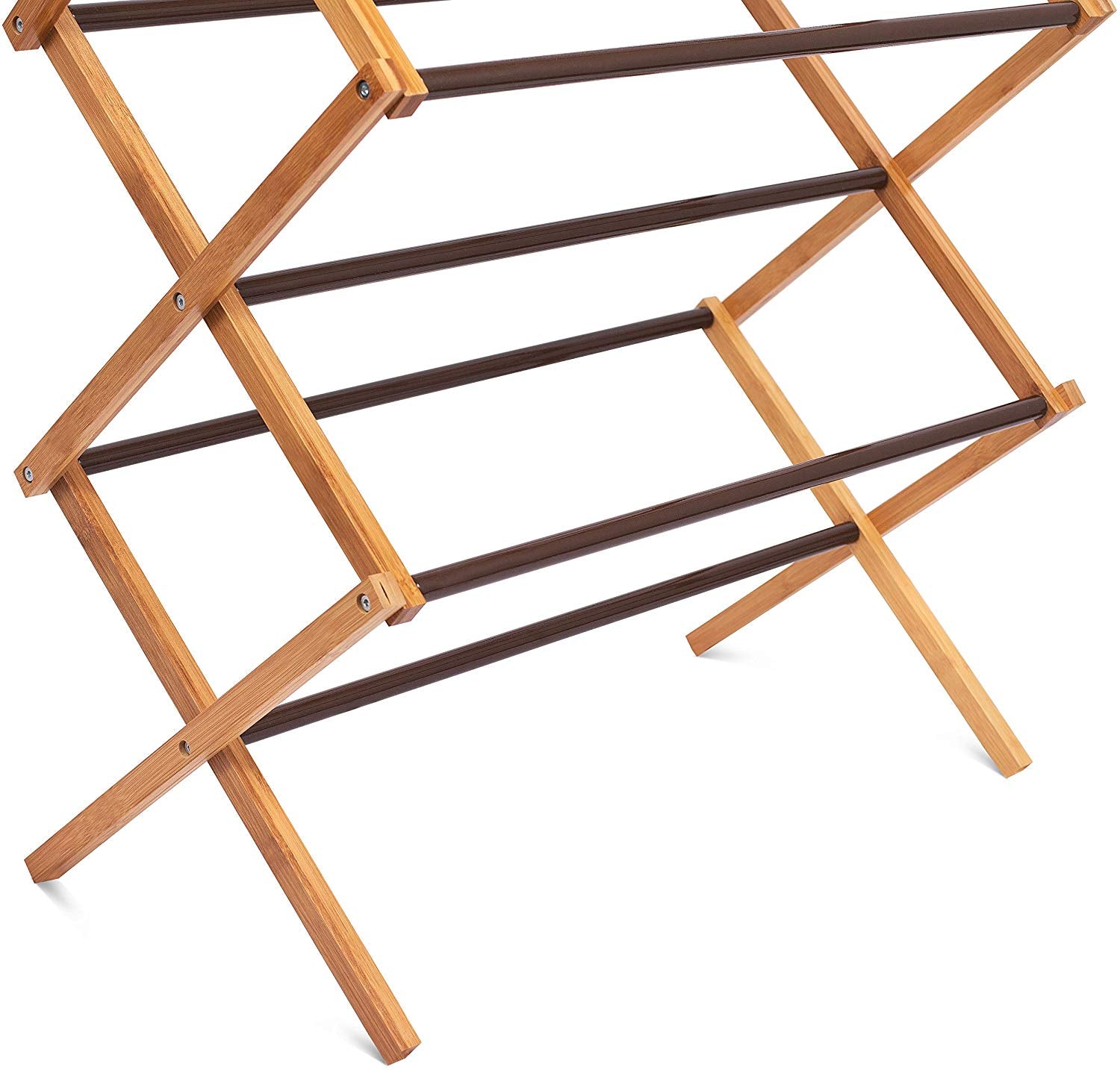 BirdRock Home 3-Tier Folding Steel Clothes Drying Rack - Walnut