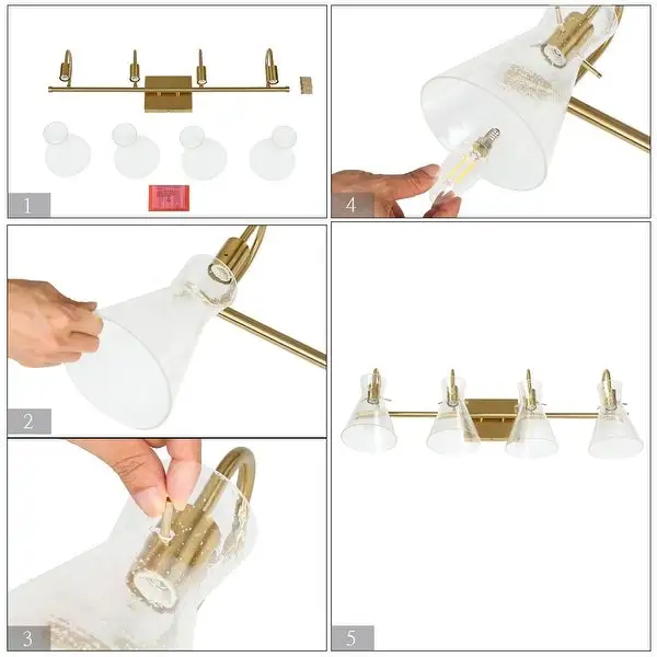 Liniya 4-light Modern Large Size 29'' Bathroom Vanity Light Brass Gold with Horn Seeded Glass