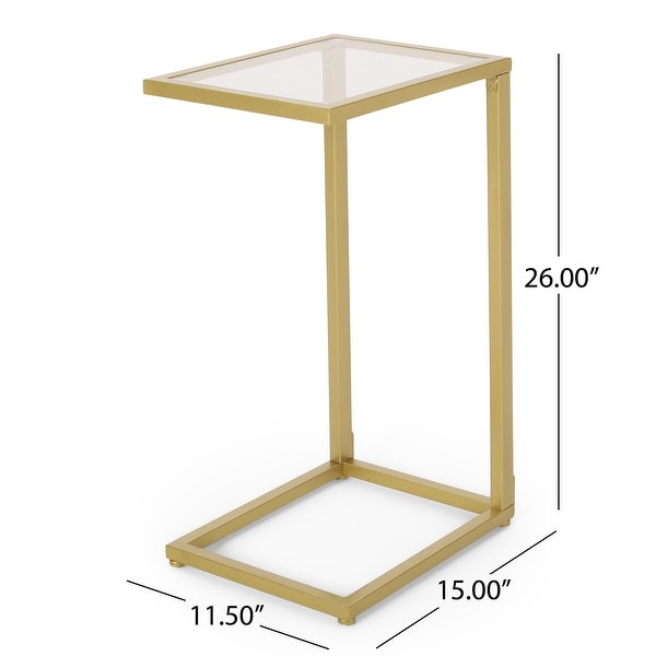 Bagan Modern Glam Glass Top C-Shaped Side Table by Christopher Knight Home - 11.50