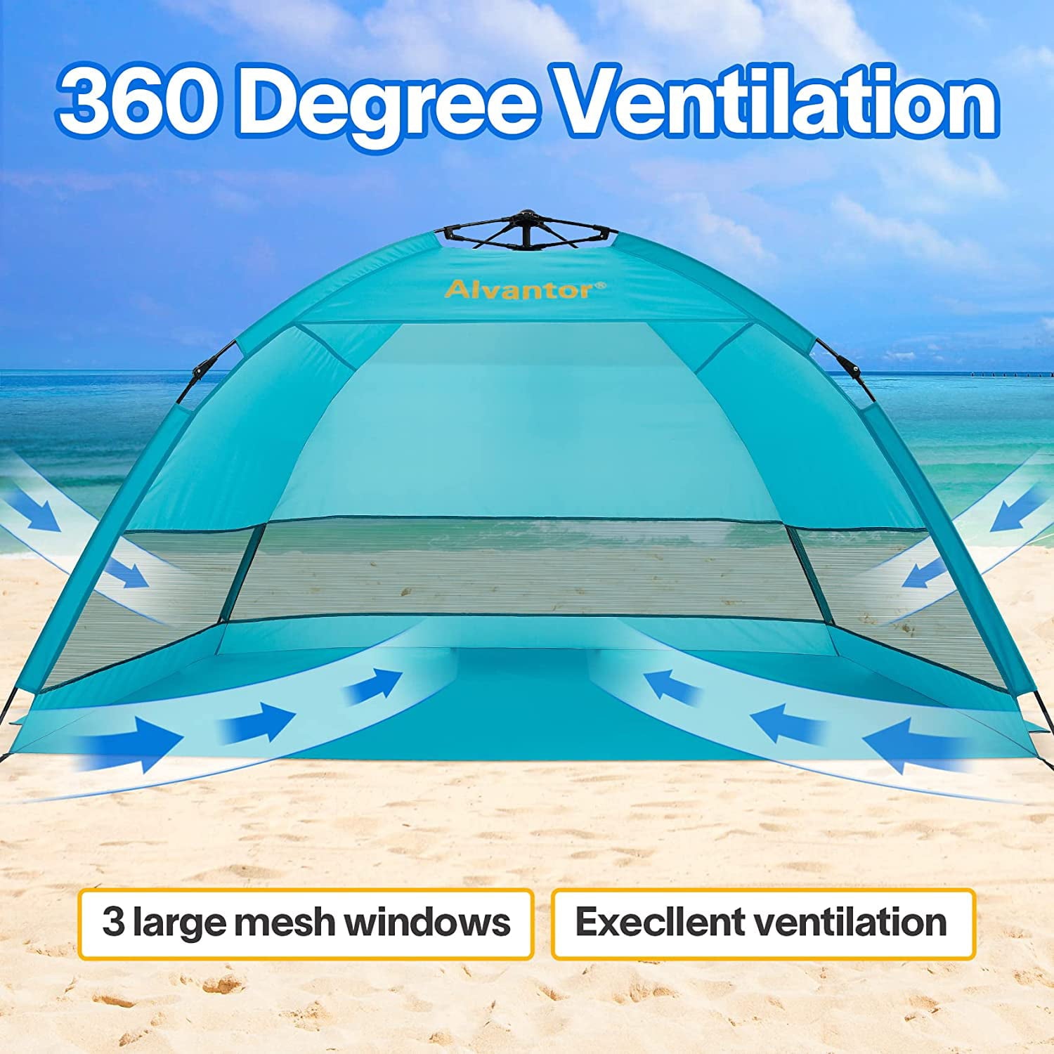 Beach Umbrella Tent Automatic Pop Up Sun Shelter UPF 50+ Cabana Camping Hiking Canopy by Alvantor