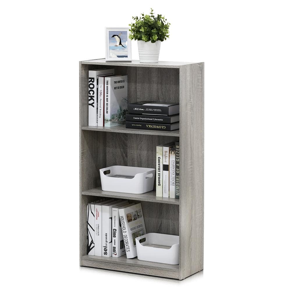 Furinno 39.5 in. French Oak Gray Wood 3-shelf Standard Bookcase with Storage 99736GYW