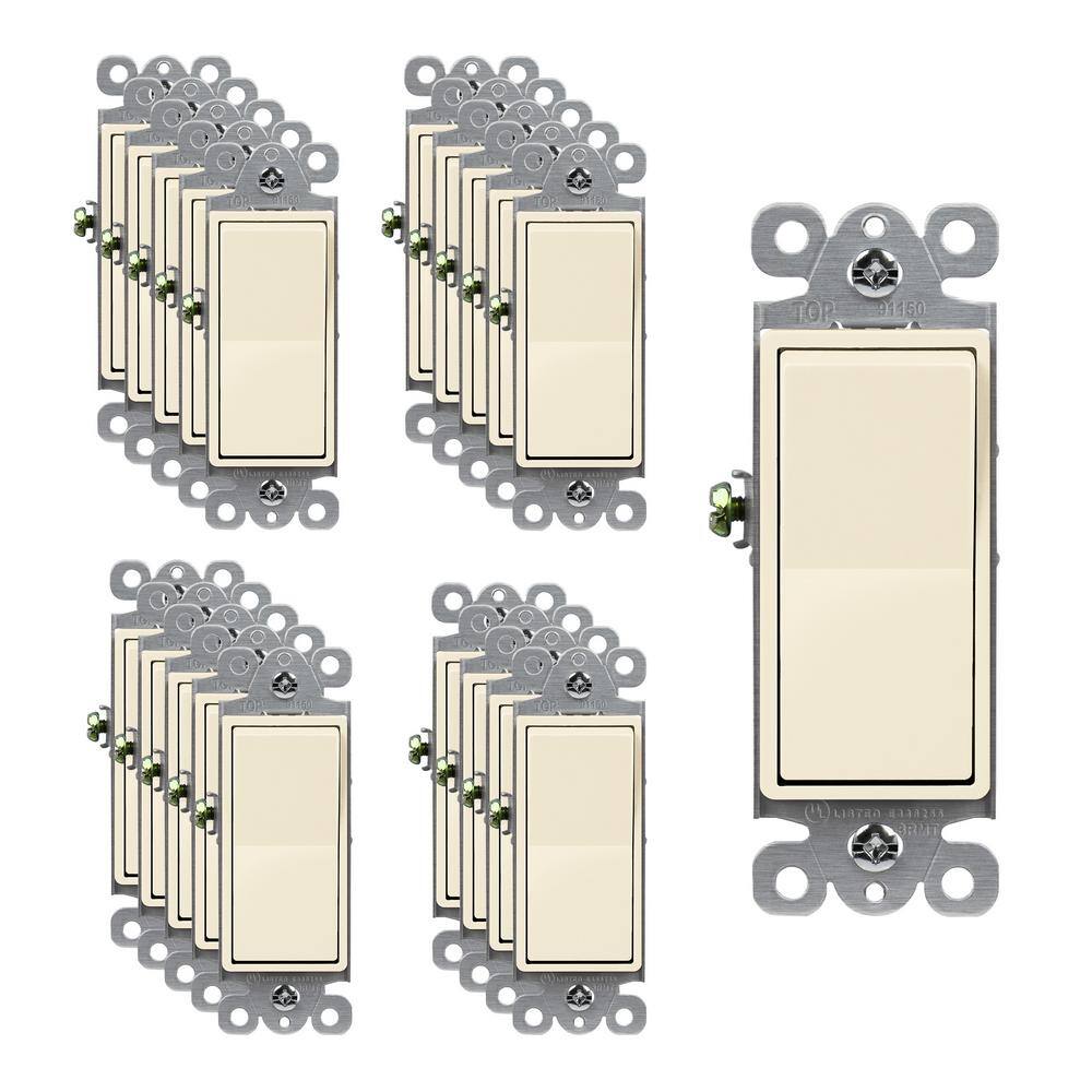 ENERLITES 15 Amp Single Pole DecoratorRocker Light SwitchLight Almond (20-Pack) 91150-LA-20PCS