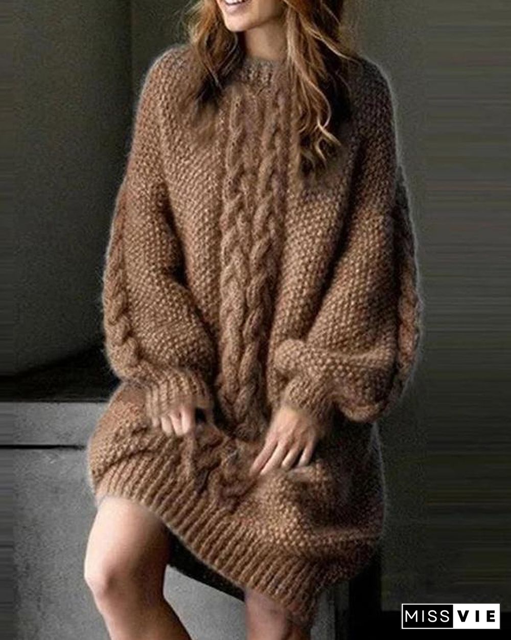 Loose Long Sleeve Sweater Knitted Thickened Dress