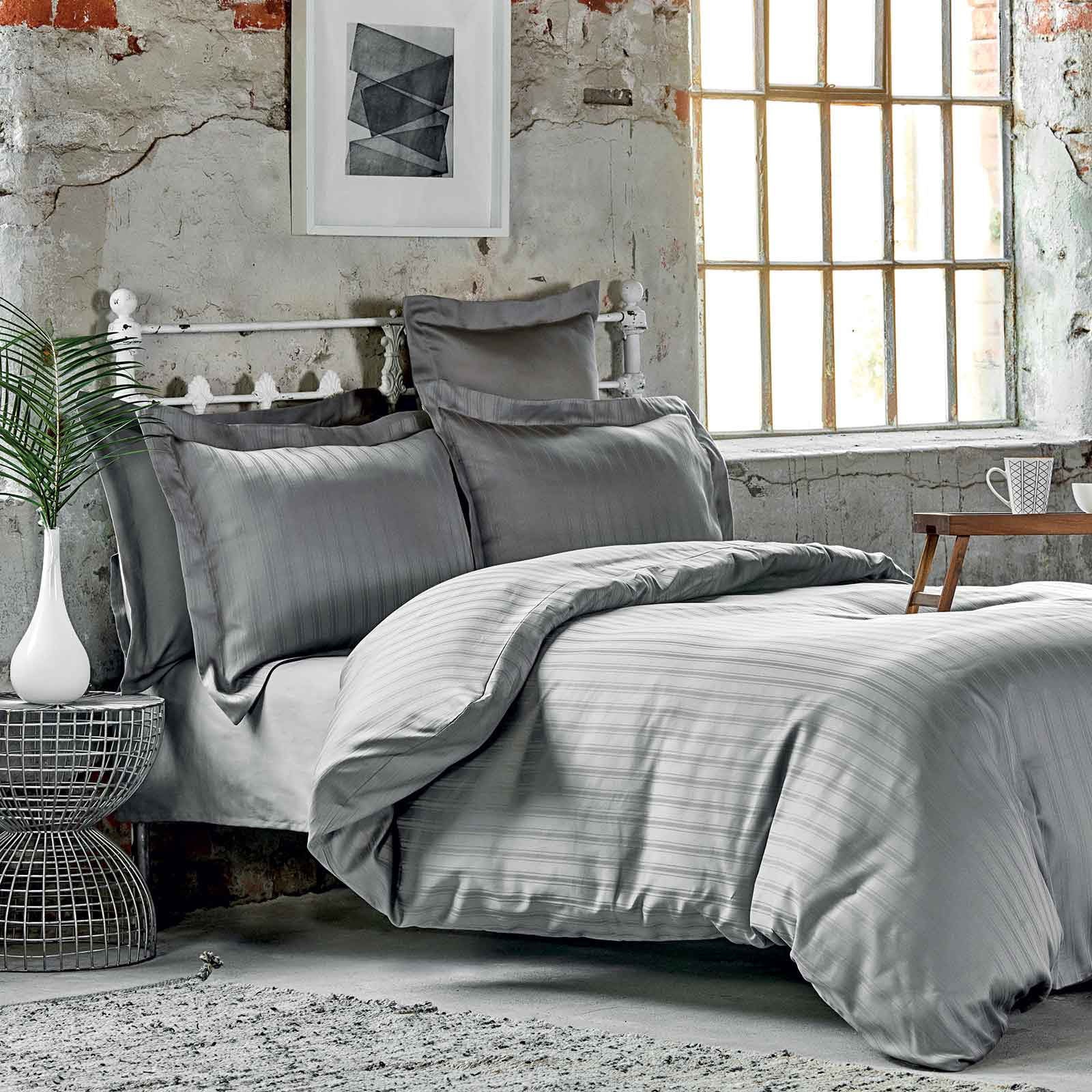 Karaca Home Charm Bold Gray Satin Double Duvet Cover Set 200.16.01.0064