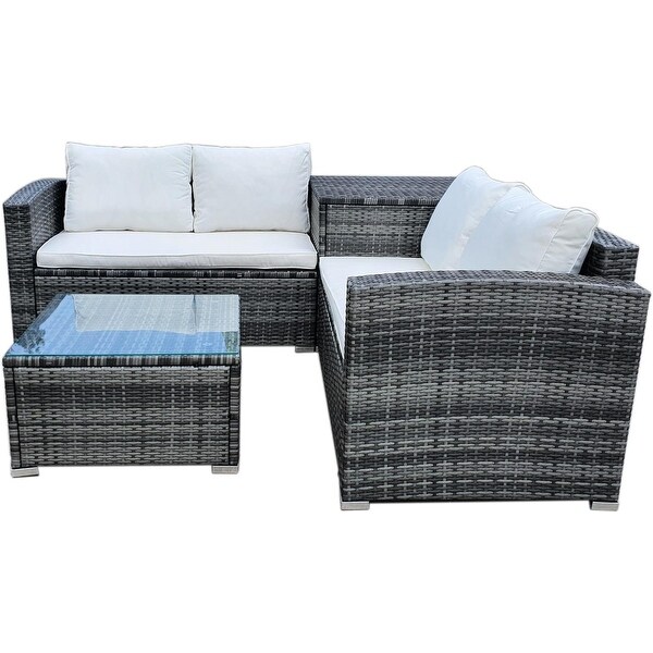 4 Piece Outdoor Sectional Sofa Set， Rattan Patio Set with Large Storage Box/ End Table and Glass table - Overstock - 35086846