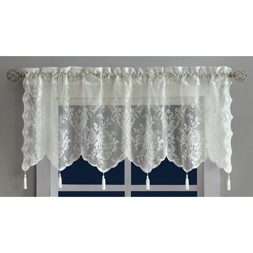 WARM HOME DESIGNS Lace Kitchen Valance with 6 Tassels   54\