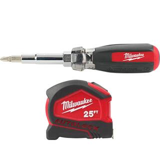 MW 13-in-1 Multi-Tip Cushion Grip Screwdriver with 25 ft. Compact Auto Lock Tape Measure 48-22-2880-48-22-6825