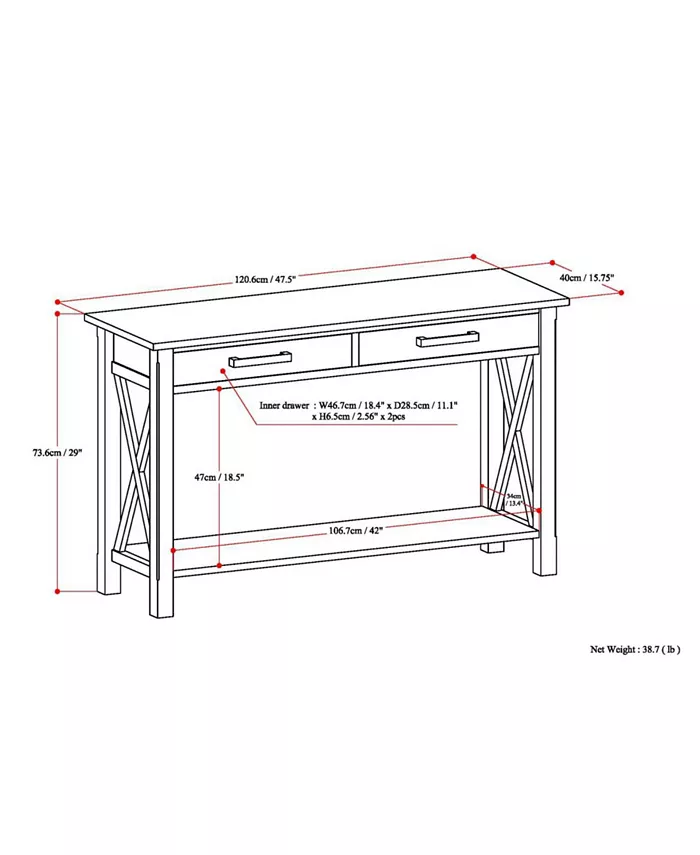 Simpli Home Kitchener Solid Wood Console Sofa Table