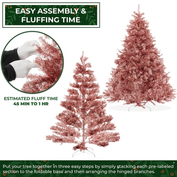 6FT Rose Gold Artificial Holiday Christmas Tree with Metal Stand