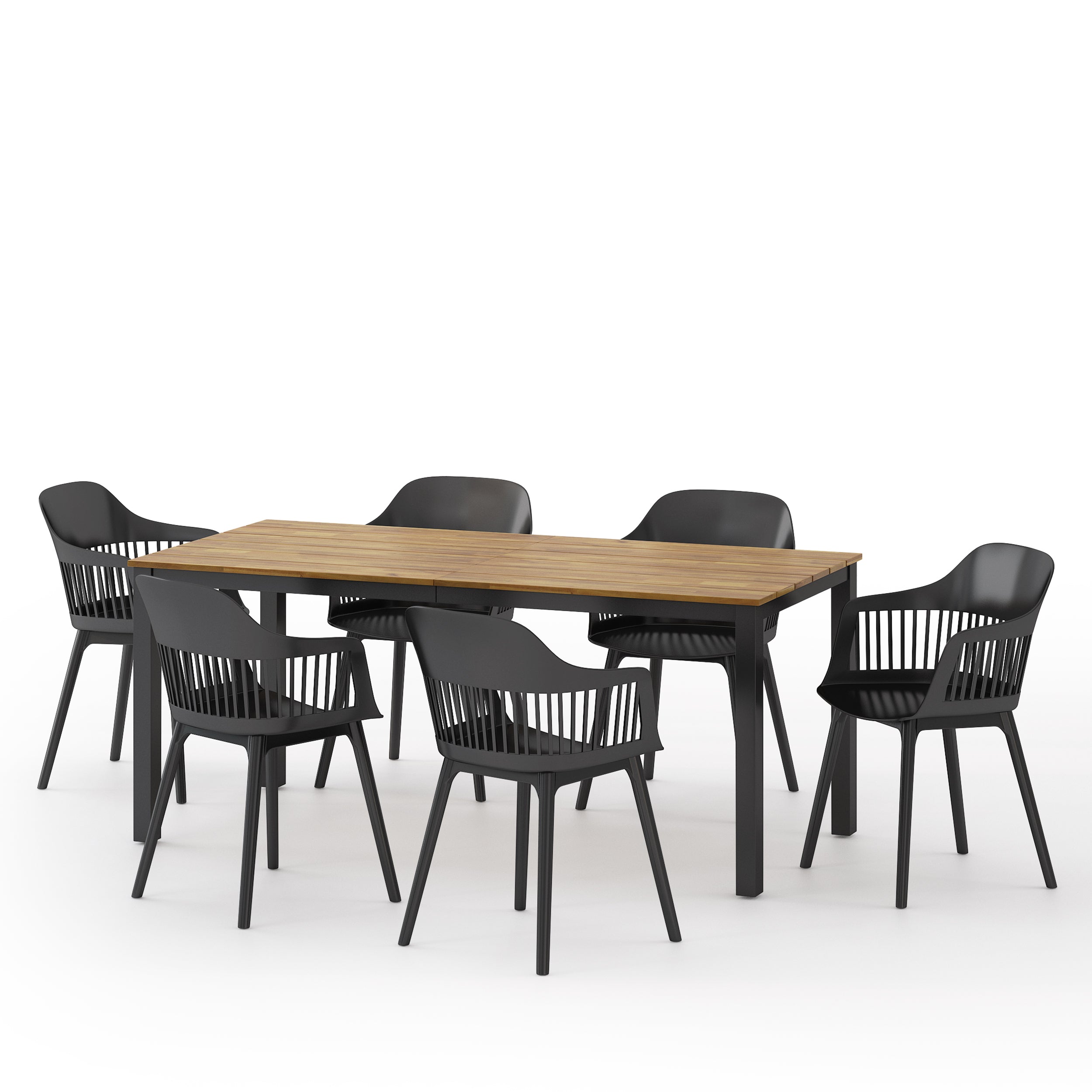 Furman Outdoor Wood and Resin 7 Piece Dining Set, Black and Teak