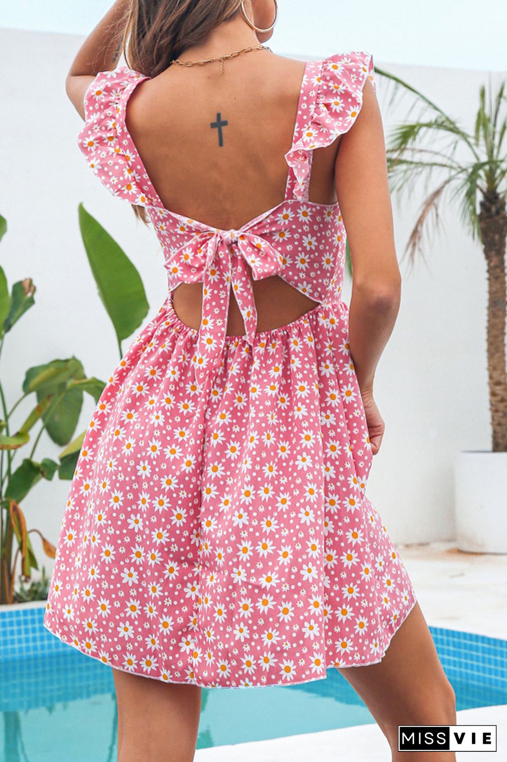 Floral Daisy Backless Strappy Dress Wholesale