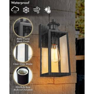 JAZAVA 1-Light Black Dusk to Dawn Motion Sensing Not Solar Outdoor Wall Lantern Light Sconce HD4FW25B-SE-2PK