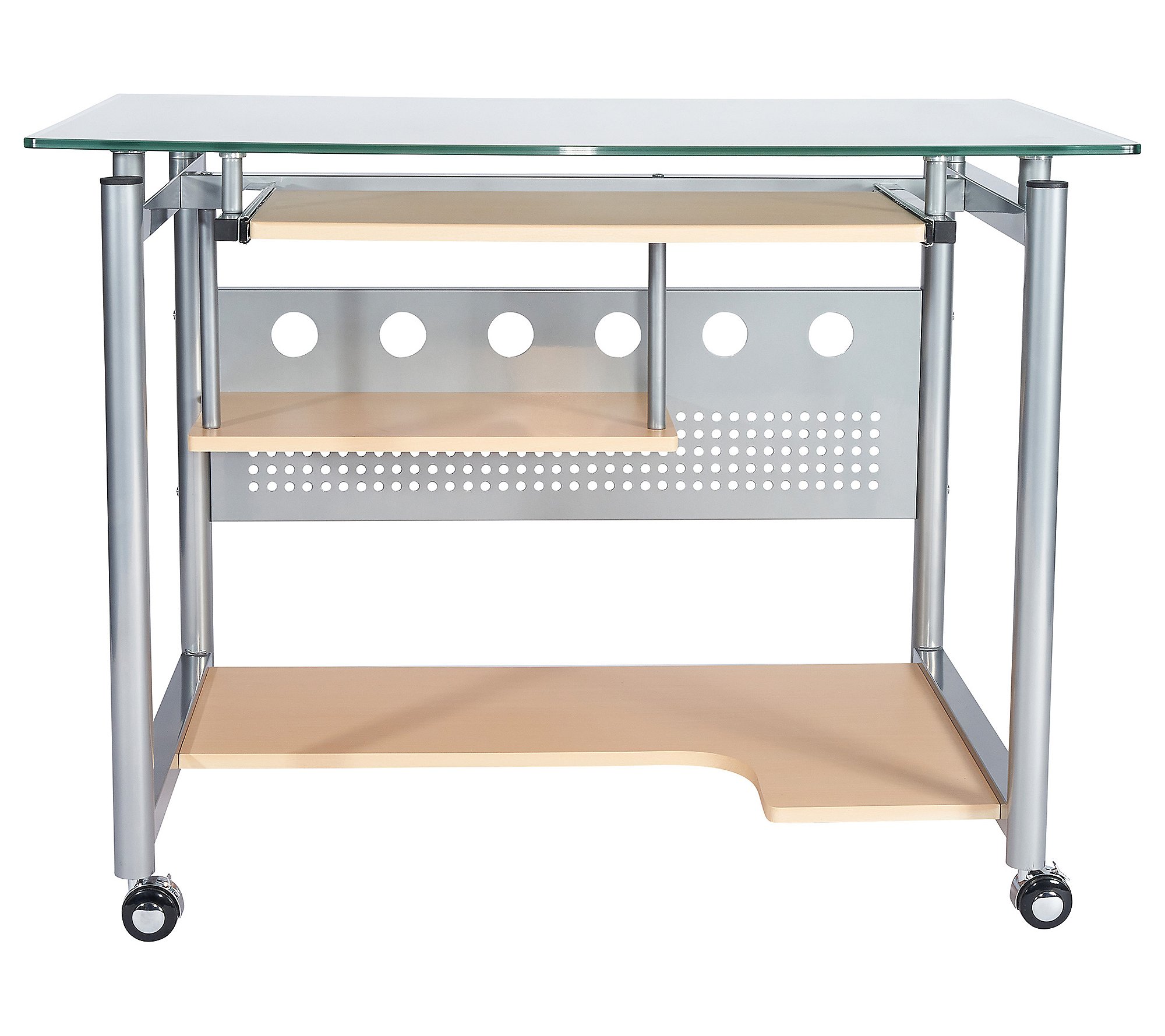 Techni Mobili Rolling Computer Desk W Glass Top Steel Frame