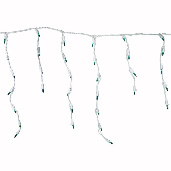 Set of 100 Green Everglow Icicle Christmas Lights 6.6' White Wire