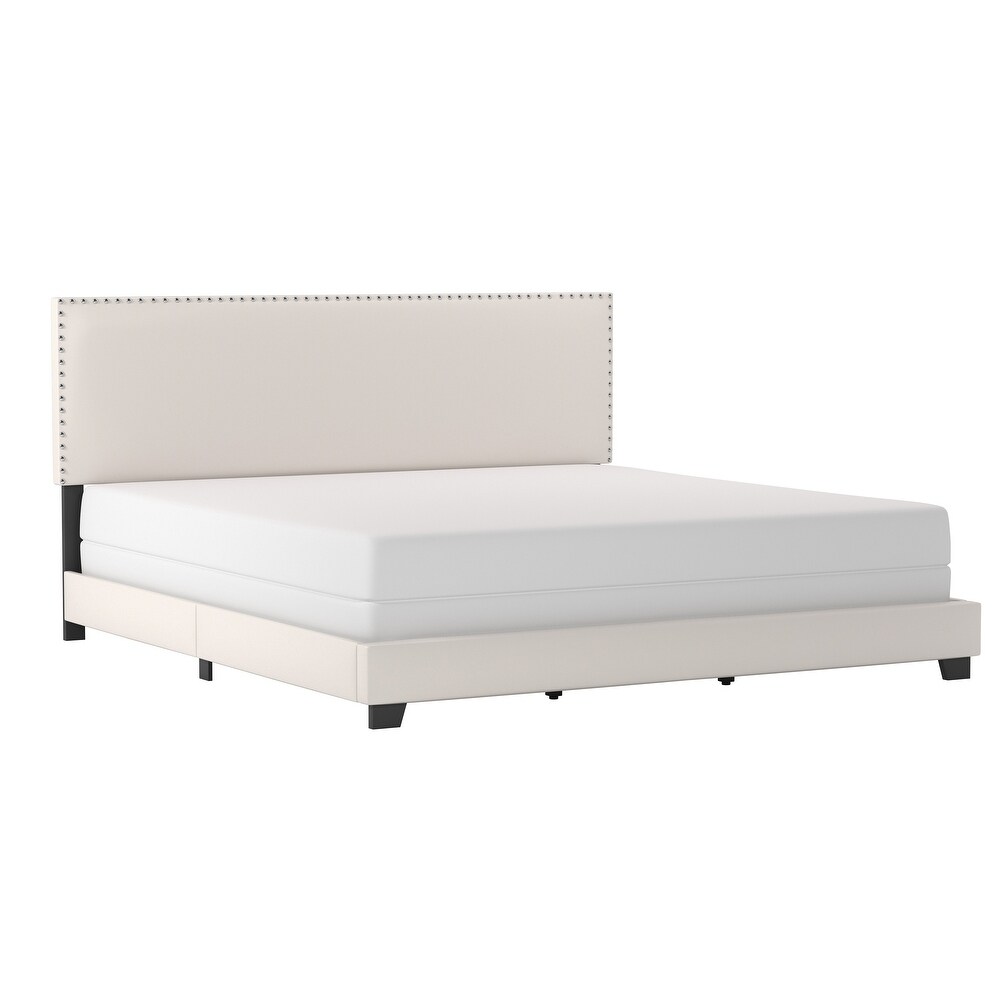 Gayle Nailhead Trim Upholstered Bed  White Faux Leather  by Hillsdale Living Essentials