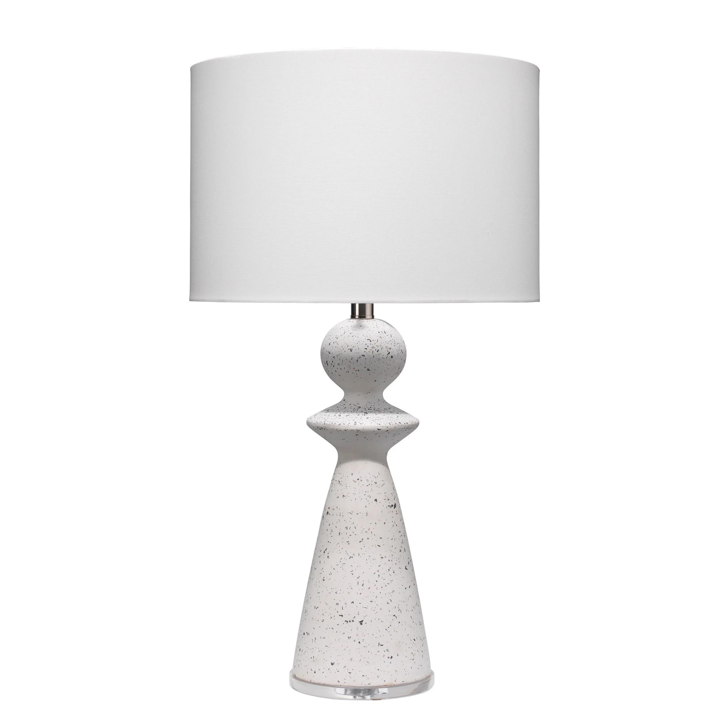 27 Inch Table Lamp， Terrazzo Turned Pedestal Base， Linen Shade， 150W， White