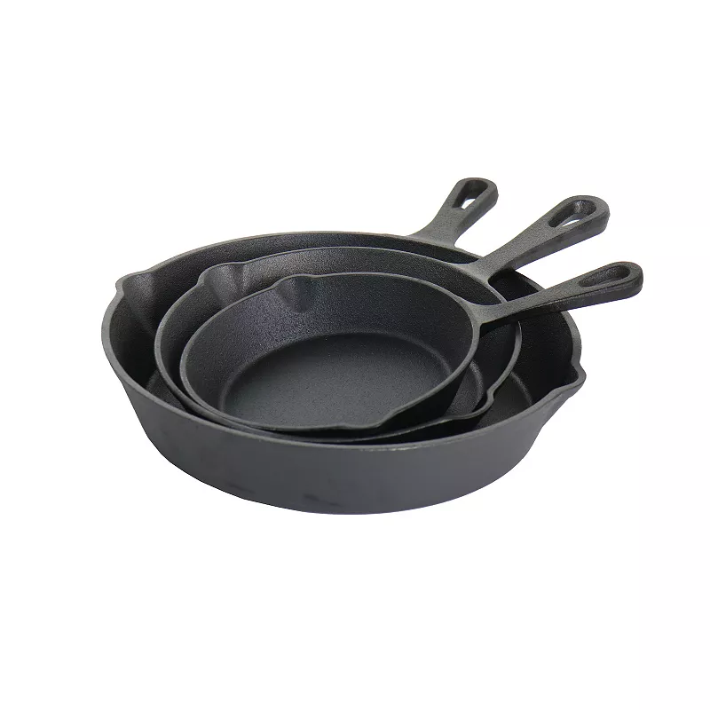 MegaChef Pro Pre-Seasoned 3 Piece Cast Iron Skillet Set