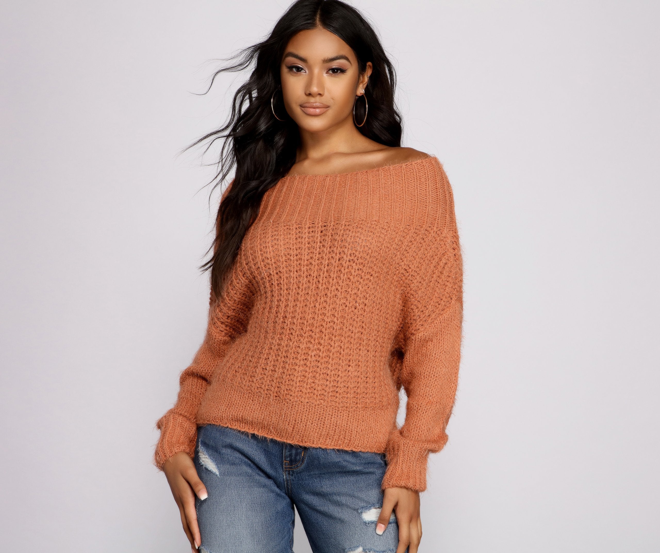 Cozy Eyelash Knit Off The Shoulder Sweater