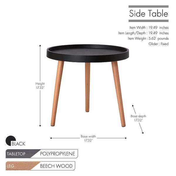 Porthos Home Eilis Side Table， Round Plastic Top， Beech Wood Legs