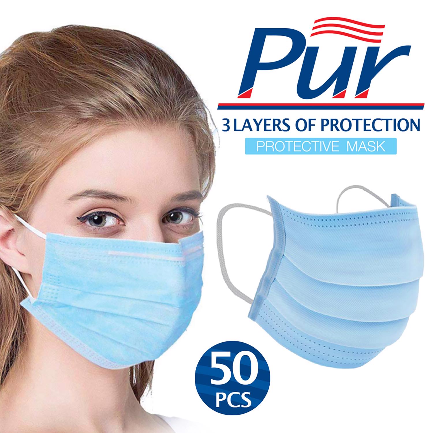 Pur Disposable Face Mask Blue One Size Fits Most 50 pk