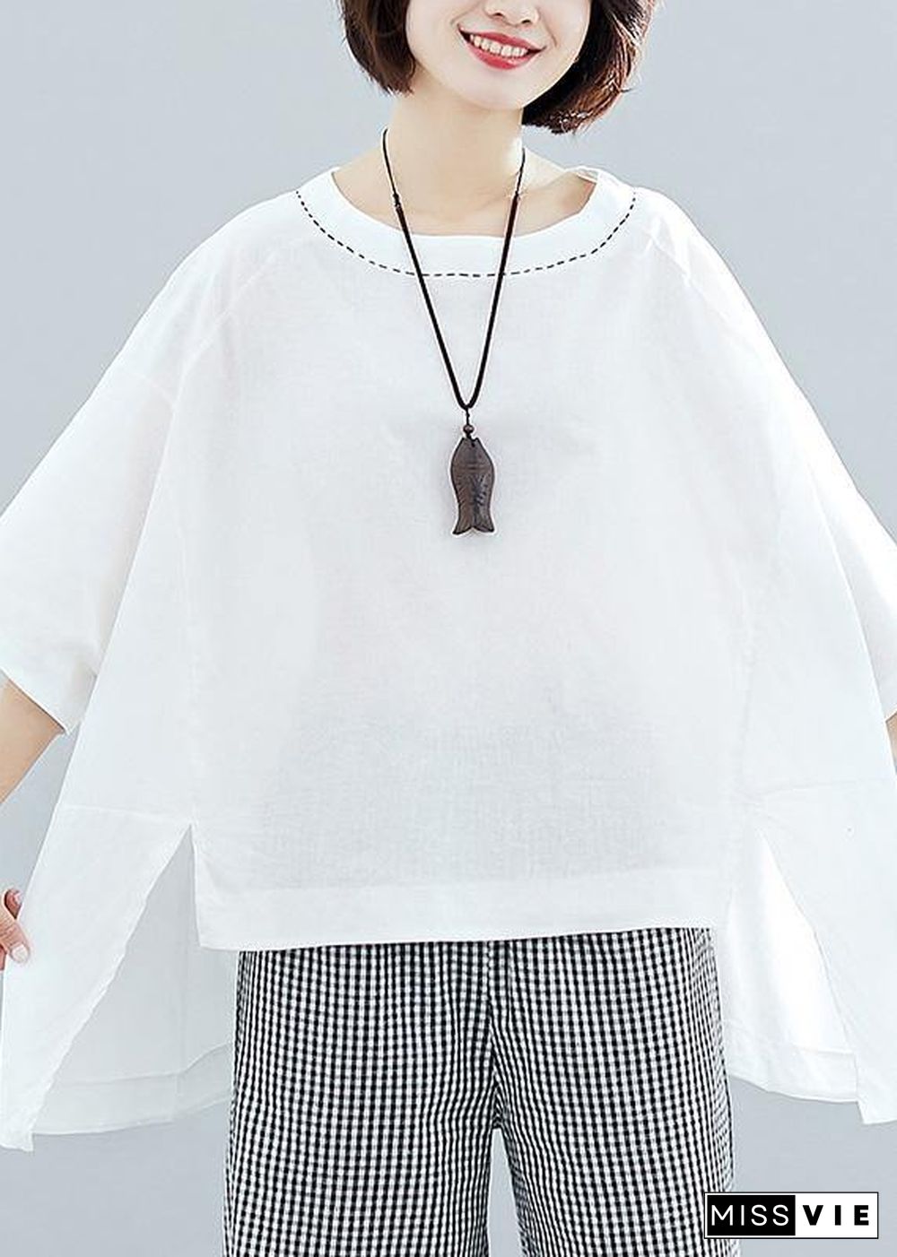 Women white cotton crane tops low high design oversized summer shirt