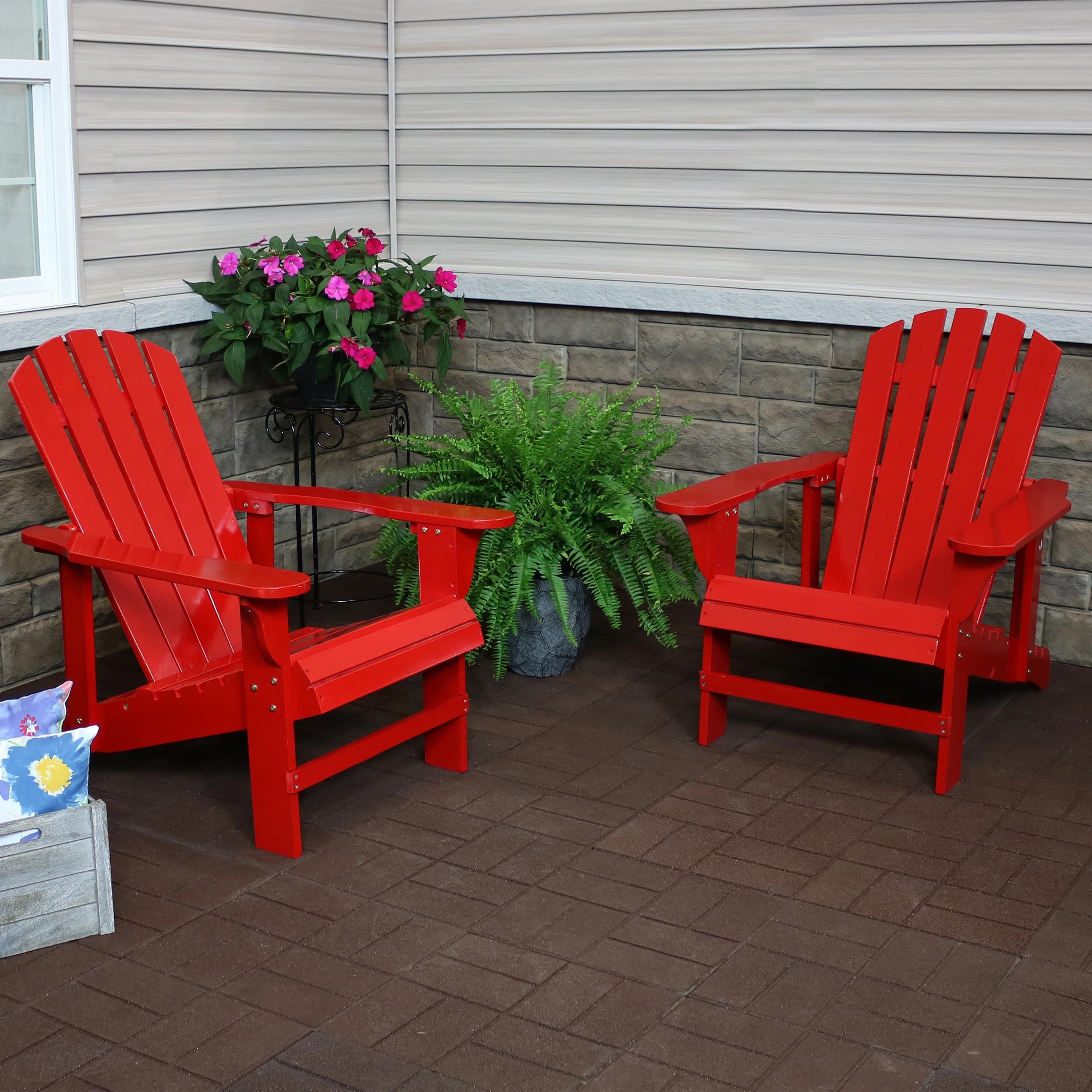 Wood Adirondack Chair with Adjustable Backrest Set of 2- Red