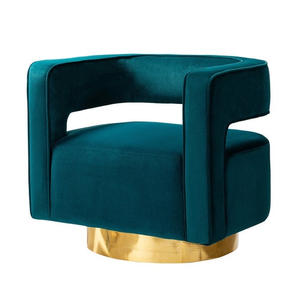 Carisa Modern Upholstered Swivel Comfy Open-Back Barrel Chair with Golden Base by HULALA HOME