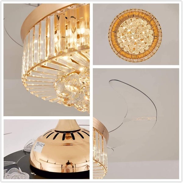 Crystal Ceiling Fan with Light Remote Control Chandelier Retractable Fandelier， Luxury 3 Color Lighting for Dining Room Shopping - The Best Deals on Ceiling Fans | 41540798