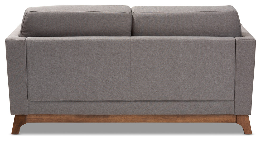 Lion Mid Century Modern Gray Fabric Walnut Wood 2 Seater Loveseat   Midcentury   Loveseats   by Baxton Studio  Houzz