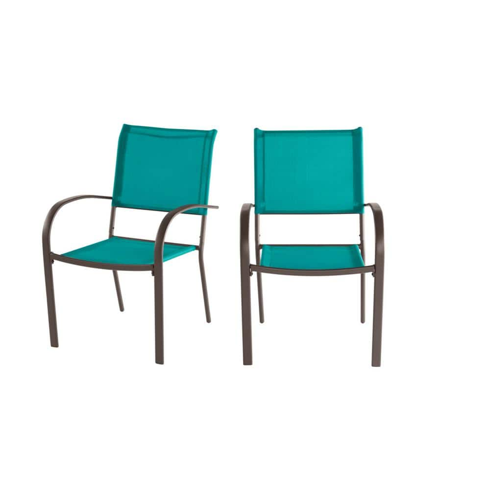 StyleWell Mix and Match Stationary Stackable Steel Split Back Sling Outdoor Patio Dining Chair in Emerald Coast Green (2-Pack) FCS70391G-2PKEC