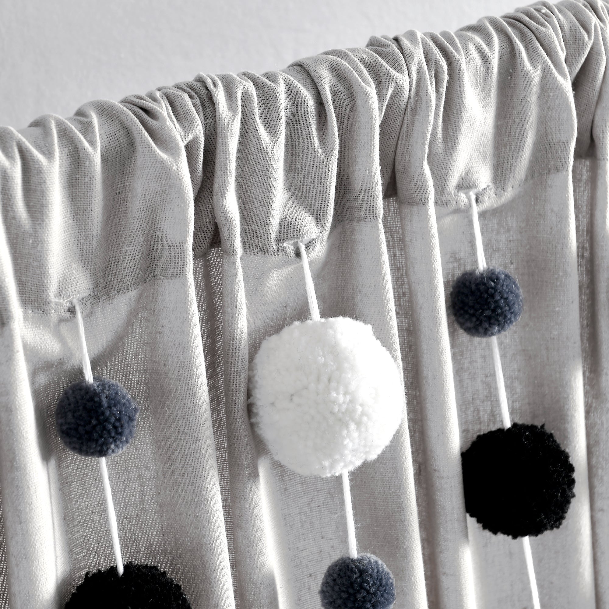 Boho Pom Pom Tassel Faux Linen Window Curtain Panel